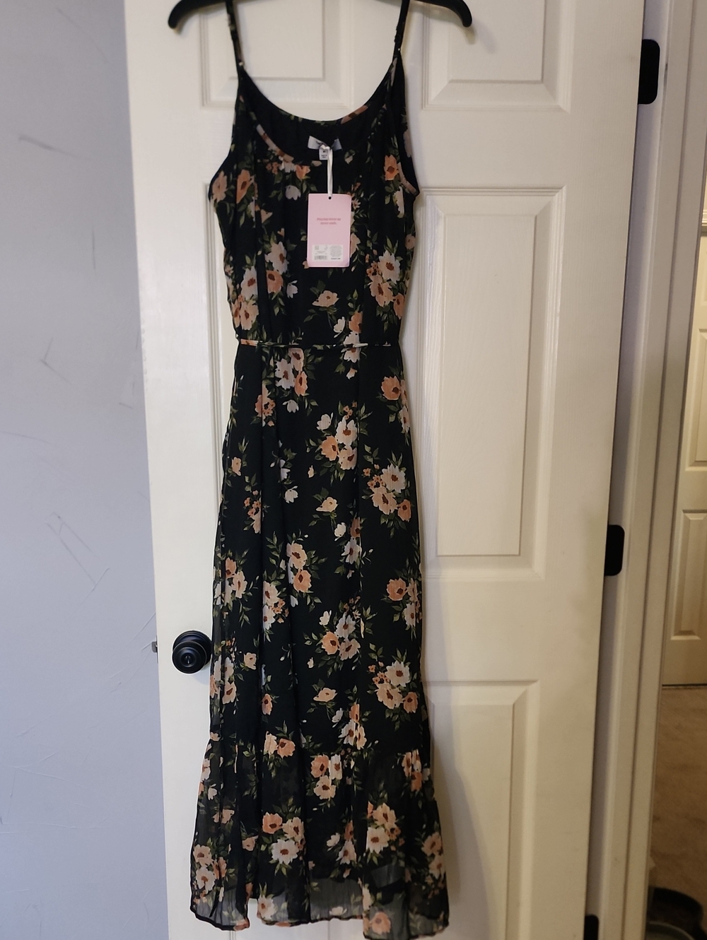Floral Black Maxi Dress with Slip And Tie